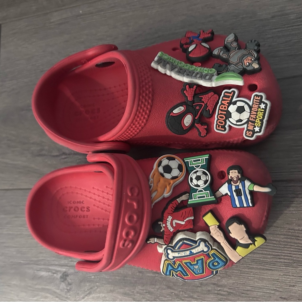 CROCS Red Clogs with Sporty Charms